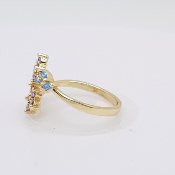 Adjustable Zircon Leaf & Flower Ring Gold Tone Purple & Blue Stones NWOT - Picture 8 of 15